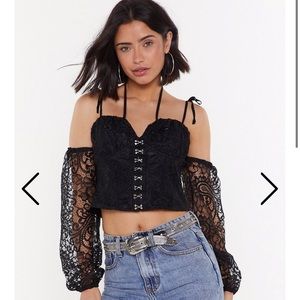 Brand New Nasty Gal She’s So Cold Shoulder Lace Crop Top
